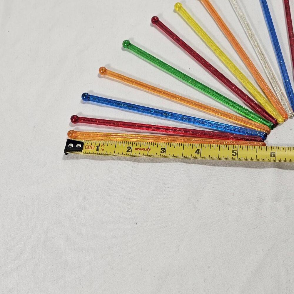 Vintage Swizzle Sticks Set Of 20 Plastic Glitter MCM Barware Multi Color - Picture 4 of 6